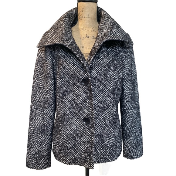 TALBOTS women wool blend coat black/white size 14 - Picture 2 of 11